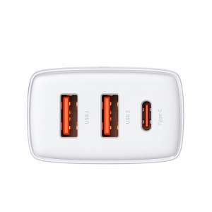 Baseus kompakt gyorstöltő, 2xUSB, USB-C, PD, 3A, 30 W, Fehér