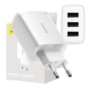 Baseus kompakt gyorstöltő, 3x USB, 17W, Fehér