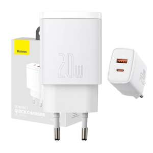 Baseus kompakt gyorstöltő, USB, USB-C, 20 W, Fehér