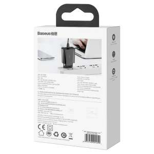 Baseus speed mini gyorstöltő, USB + USB-C, PD, 3A, 20W, Fekete