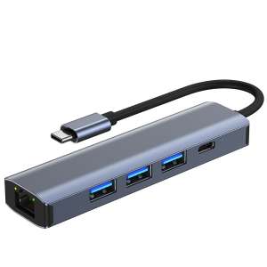 HubPro - 5 in 1 USB HUB,  USB 3.0, Type-C, Gigabit port, 5Gbps adatátvitel, Fekete