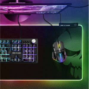 Spirit of Gamer Darkskull RGB XXXL Egérpad (RGB háttérvilágítás, 900x400x4mm, USB Hub), Fekete