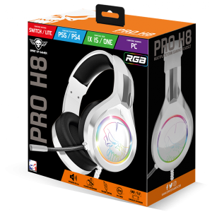 Spirit Of Gamer PRO-H8 RGB Mikrofonos Fejhallgató, Fehér