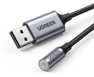 Ugreen USB 2.0 to 3.5mm CM477 audioadapter, USB-mini Jack 3.5 mm-es AUX, Szürke